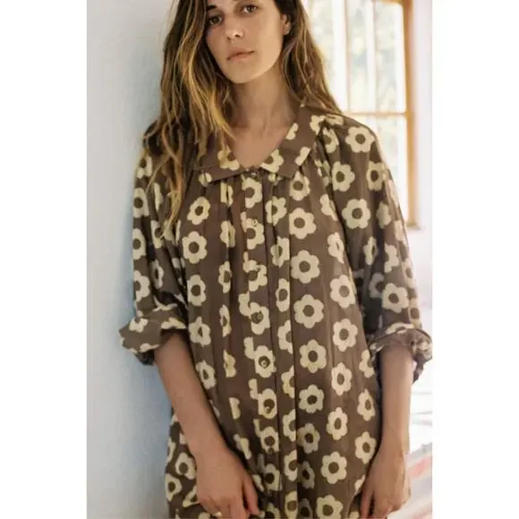 Christy Dawn The Rumi Mocha Daisy Beige Block Floral Print Maxi Dress Size XL - Picture 1 of 16